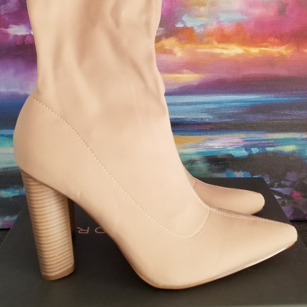 Cape Robbin Nude Lycra Heeled Ankle Boot